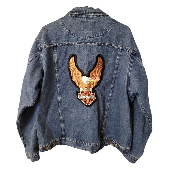 Cabelas Outdoor Gear Long Sleeve Mens Denim Jacket Harley-Davidson Patches Large - Picture 7 of 12